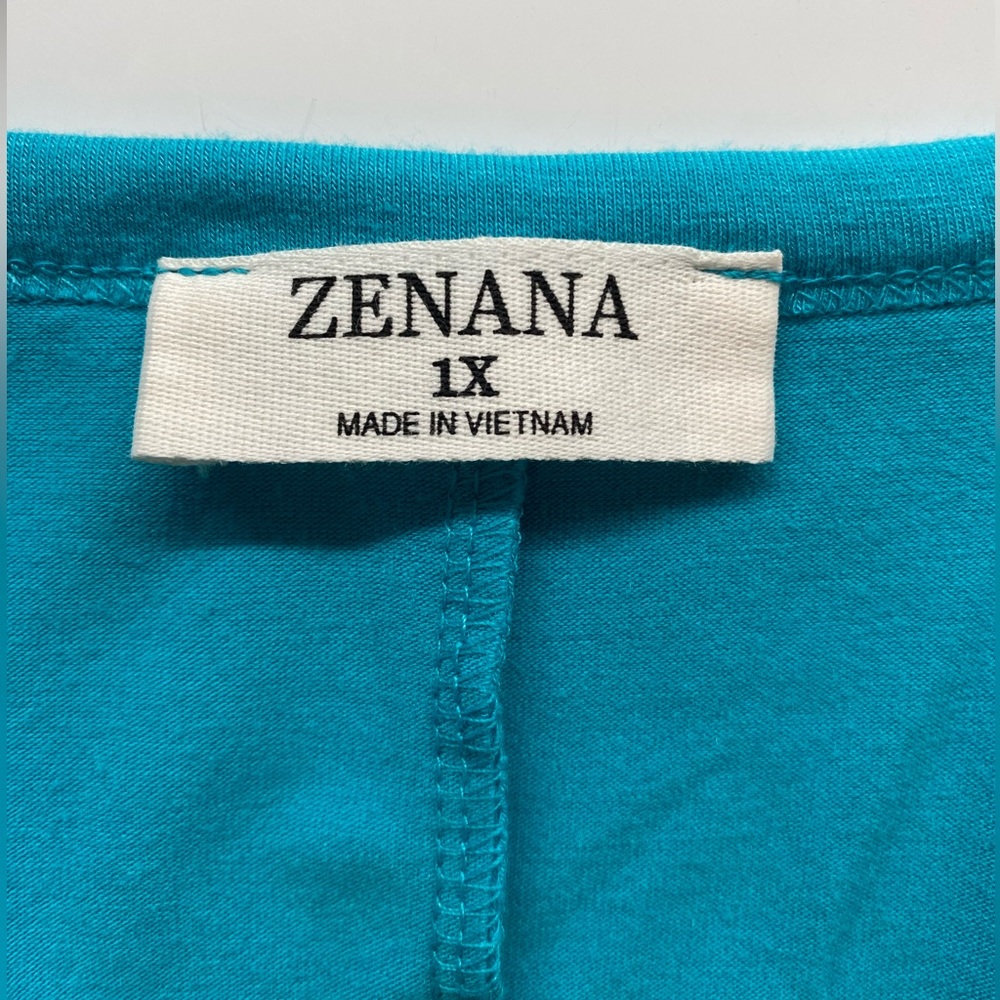 Zenana Turquoise Blue Floral Lace Sleeve Baseball Tee T-shirt Top Blouse‎ 1X E - Picture 5 of 8